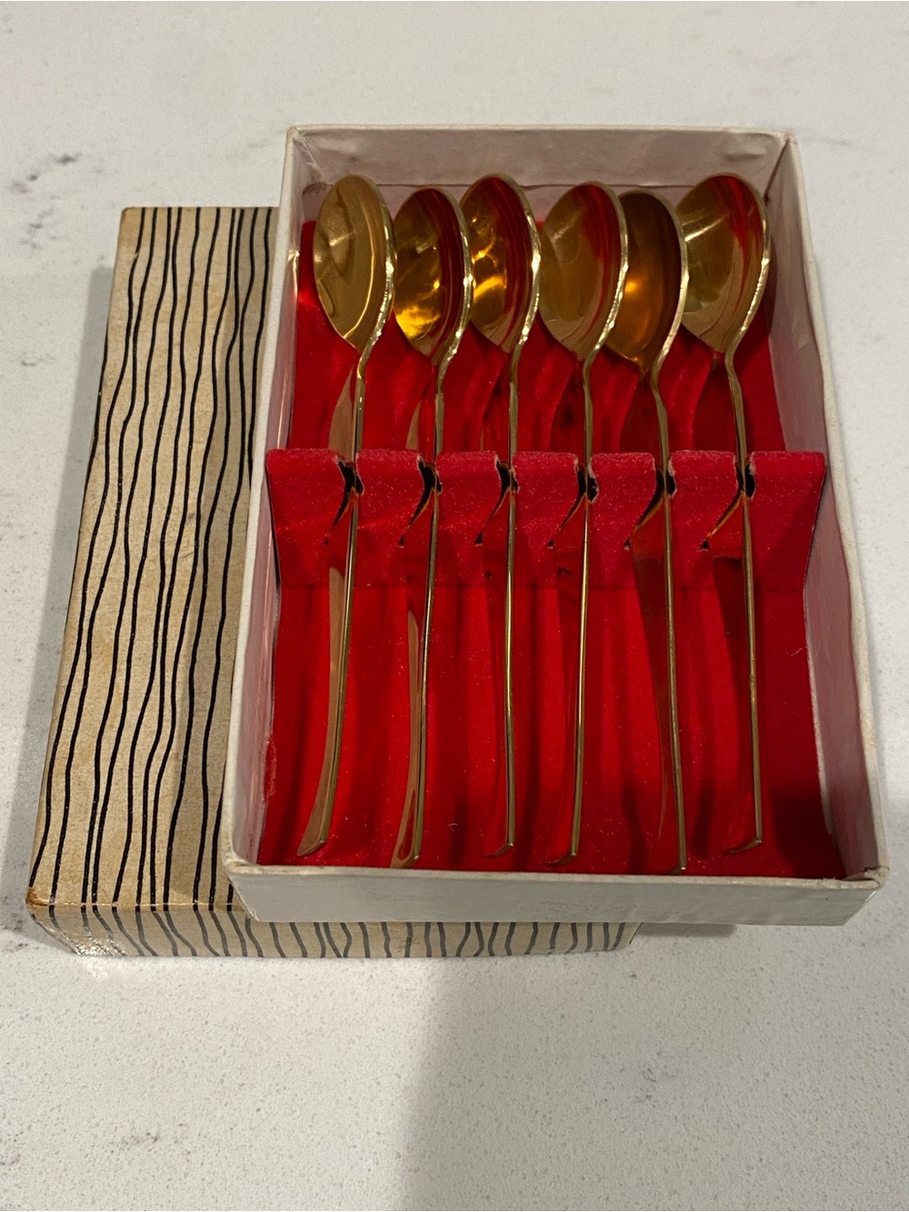 Mid-Century Modern Grasoli Germany Gold Wash Espresso Spoons Boxed Set of 6